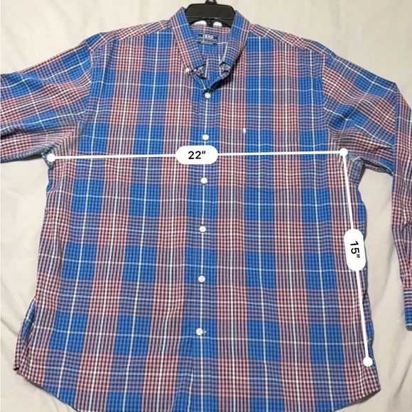 Izod Men's Casual Blue and Red Checkered Shirt - Picture 7 of 7